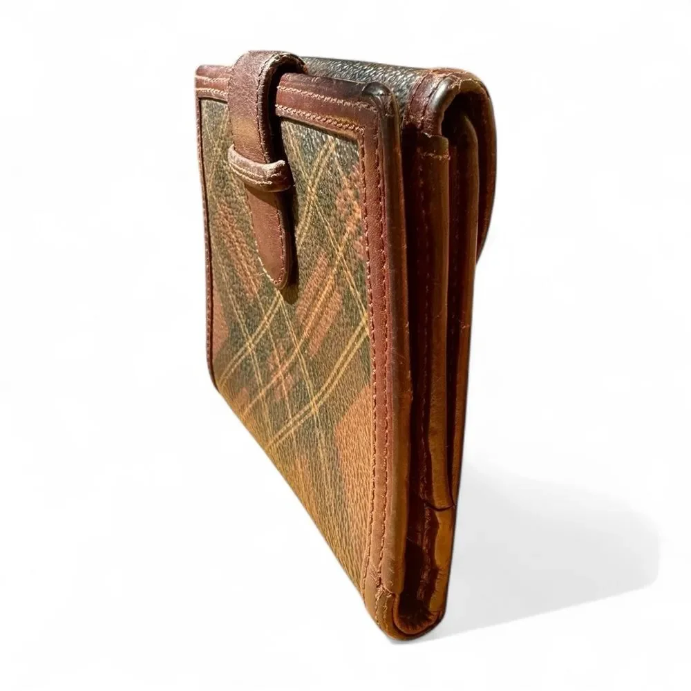 Polo Ralph Lauren Vintage Tartan Plaid Leather Wallet Brown Classic Preppy